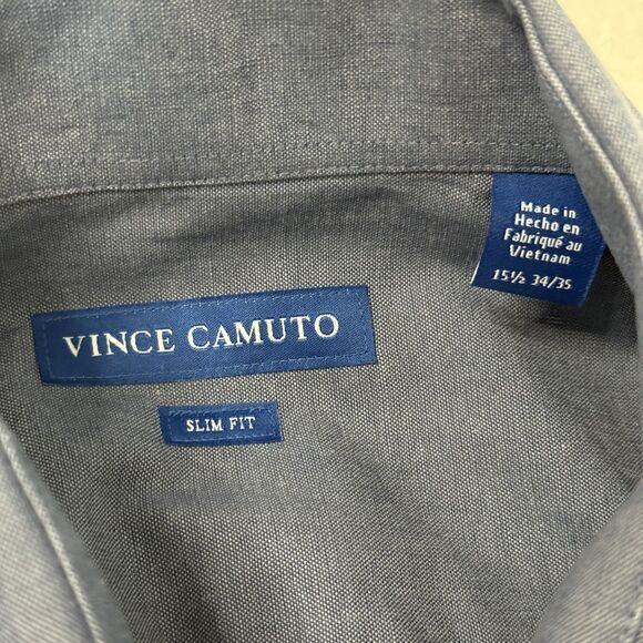 Vince Camuto Button Down Blue Long Sleeve Size 15.5 34/35 Slim Fit Button Up - Picture 3 of 10